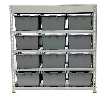King's Rack Bin Rack Boltless Steel Storage System Organizer w/ 12 Plastic Bins in 4 tiers - size: 4 Tiers - 12 Bins