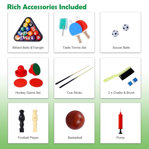 5-in-1 Multi-Game Table - Billiards, Push Hockey, Foosball, Ping Pong, and Basketball Black/Blue - color: Black + Red Tablecloth