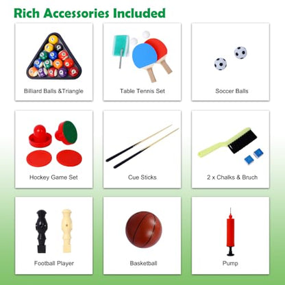 5-in-1 Multi-Game Table - Billiards, Push Hockey, Foosball, Ping Pong, and Basketball Black/Blue - color: Black + Red Tablecloth