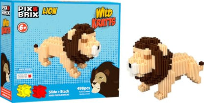 Pix Brix - Wild Kratts Toy Pixel Art Kit - Lion, 498 Pieces - Patented Slide + Stack Pixel Puzzle Building Bricks, Build & Collect Wild Kratts Animals - Stem Toys, Ages 6 Plus - style: Lion