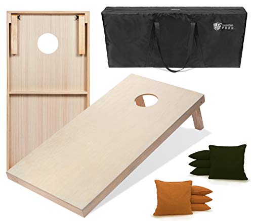 Tailgating Pros 4'x2' & 3'x2' Premium Cornhole Boards w/Carrying Case & Set of 8 All Weather Cornhole Bags - color: Gold/Hunter