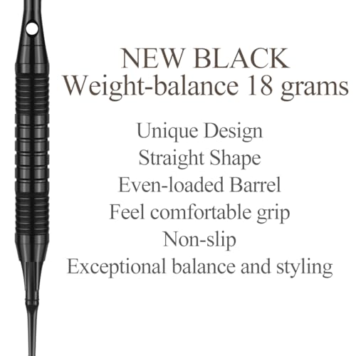 Darts Plastic Tip Set - 18g 21g Colorful Rainbow Soft Tip Darts 50 Anti-Loose O-Rings 6 Shaft (Aluminum/Nylon 45mm) 6 Durable Flights Extra 50 Soft Tips Electronic Dartboard - color: Black-DART-D