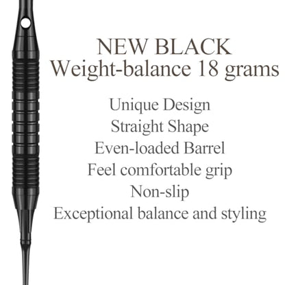 Darts Plastic Tip Set - 18g 21g Colorful Rainbow Soft Tip Darts 50 Anti-Loose O-Rings 6 Shaft (Aluminum/Nylon 45mm) 6 Durable Flights Extra 50 Soft Tips Electronic Dartboard - color: Black-DART-D