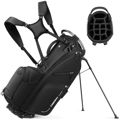 Findway 14 Way Golf Stand Bag, Lightweight Golf Bag with Stand for Men Women, Golf Club Carry Bag with Dual Strap, Rain Cover, Multiple Pockets, Golf Ball Holder - color: Black