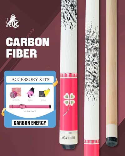 KONLLEN Pool Cue Stick Low Deflection Billiards Cue Stick Young Fashionable 58" Professional Pool Table Sticks Gifts for Adults -12.5mm Tip, 3/8 * 8Joint, Weight 19OZ - color: KL-Pink-12.5mm Set