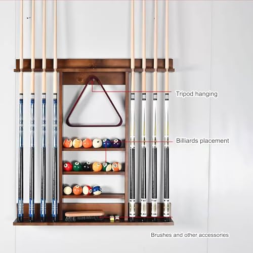 Wall Mounted Billiard Stick Holder,Holds 8 Pool Cue Sticks Pool Cue Rack,Solid Wood Billiards Accessories for Billiard Room Club Bar(Brown) - color: Brown