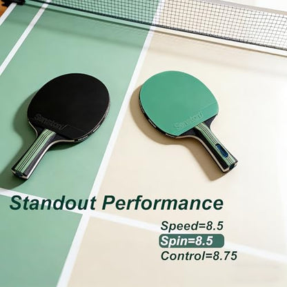 Senston 5-Ply Ping Pong Paddles Set – Premium Wood Table Tennis Set of 4 with 6 Balls & Portable Carry Case – High-Control 2mm Sponge & Ergonomic Non-Slip Grip for Beginners & Family Play - color: Green+Purple