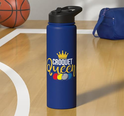Croquet Queen - Lawn Game Mallet Wicket Hoop Ball Stainless Steel Insulated Water Bottle - color: Royal Blue