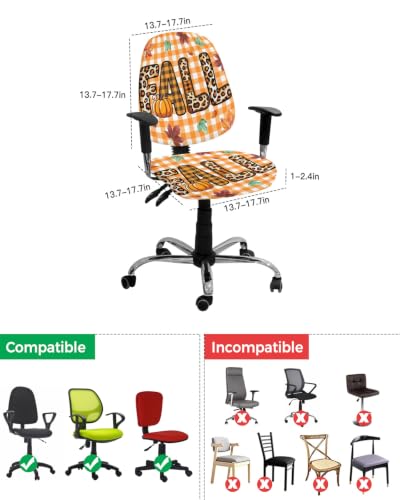 Savannan Office Chair Cover, Leopard Fall Maple Leaves Protective Stretch Elastic Universal Cover for Desk Task Chair,Computer Rotating Chair 1 Pcs Orange White Buffalo Plaid