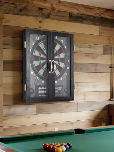 Electronic Dart Board, Decorative Dart Board Cabinet Set for Adults [12*Bronze Soft Tip Darts] [Cricket Game Mode] - Wooden Electric Dartboard Cabinet - Window