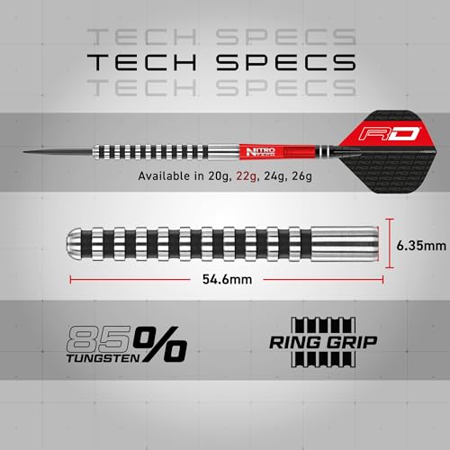 RED DRAGON Javelin Black Steel Tip Darts Set - 85% Tungsten Long Barrel Darts with Flights & Shafts - Available in 20g, 22g, 24g & 26g Weights
