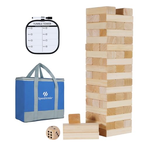 SpeedArmis Giant Tumble Tower, 56 PCS Wooden Stacking Game (Stack to 3.5FT) - Pine Stack Timber Board Play with Carrying Bag-Classic Indoor/Outdoor Games for Adults Family - size: Stack To Over 3.5FT