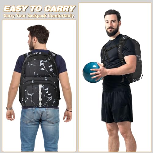 Goloni 2 Ball Bowling Backpack,Bowling Ball Bag with Shoe Compartment & Portective Foam Padded, Fits Shoes Up to US Size 16 - color: Crack Black