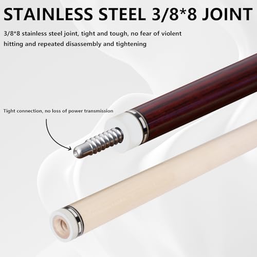 CUEELF Pool Cue Stick Low Deflection Hand-Made Inlay Billiard Cue 58'' Professional Billiard Pool Cue Stick for Adults-12.5mm Tip,3/8 * 8 Joint - color: WD-SM-HONGMU