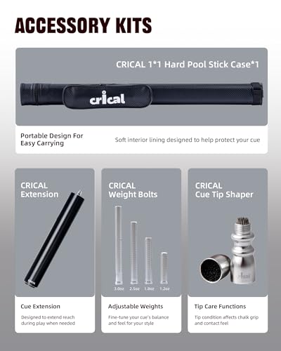CRICAL COWCUE 58-Inch Carbon Fiber Pool Cue, Low Deflection, 12.5mm Tip | Adjustable pool cue with 3/8x8 joint for stable control, regular billiards practice and pool hall play. - color: CW-04-set