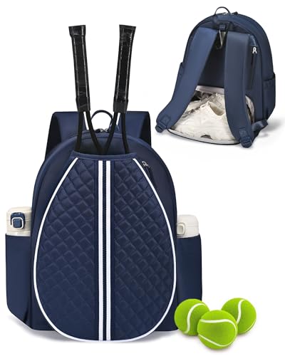 Sucipi Tennis Bag, Quilted Tennis Sling Crossbody Backpack, Water Resistant Tennis Racket Bags for Women Men, Suitable for Pickleball Tennis Badminton - color: Navy Blue, size: Large