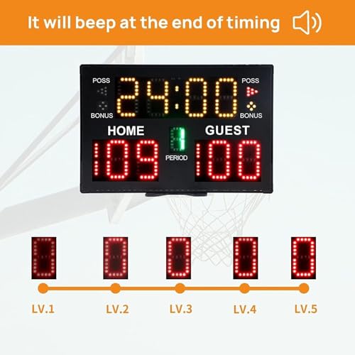 Sports Electronic Scoreboard, Basketball Digital Scoreboard, Wall-Mounted Professional Score Clock Score Keeper