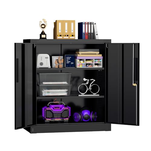 Superday 36" Metal Storage Cabinet, Black Garage Storage Cabinets with Locking Doors and Adjustable Shelves, Steel Lockable Cabinets, Tool Cabinet for Home Office, Garage, School - color: Black, size: 36" Metal cabinet