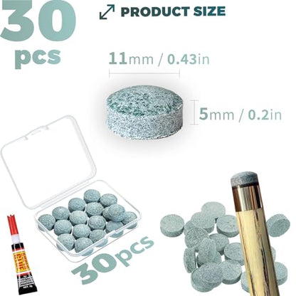 [4Packs] 11+11+12+13mm Billiard Cue Tips, Pool Stick Tips Replacement Repair Kit with Storage Box and Glue for Billiard Pool Table Cues Head and Snooker Stick Blue - SOLROS