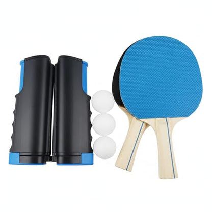 Retractable Table Tennis Net Set with Rackets and Balls, Portable Ping Pong Kit for Flat Surfaces - color: Black