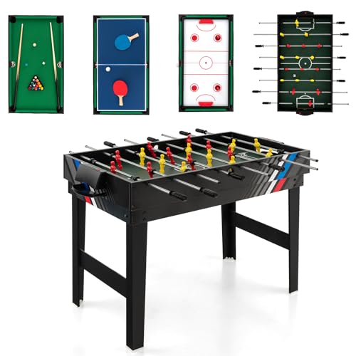 GLACER 4-in-1 Multi Game Table Combo Set w/Foosball, Air Hockey, Billiards & Ping Pong, 49" Professional Game Center for Home, Game Room & Family Night, Adults & Kids