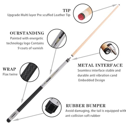 Canadian Maple Pool Cue Sticks (10mm/11.5mm/13mm), 58" 2-Piece Pool Sticks with Low Deflection Shaft,Billiard Sticks for Home, Bar, and Tournament Play - color: 13mm with case