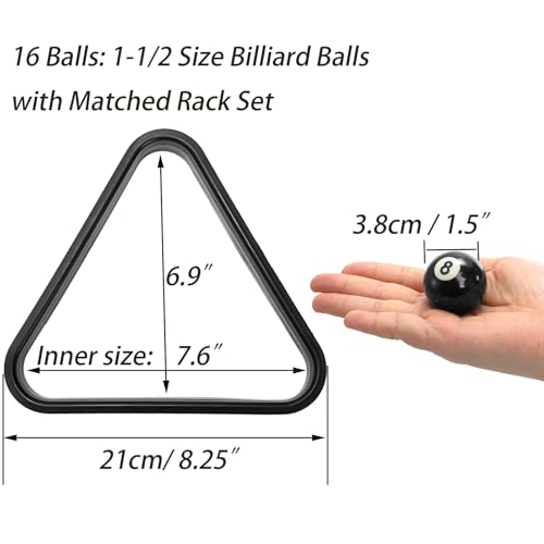TOPZEA Billiard Balls Set Mini Size, 1-1/2 Inch Pool Ball Set, Complete 16 Balls with Billard Rack for 6 Feet Pool, Snooker Pools Table Accessories, American Style