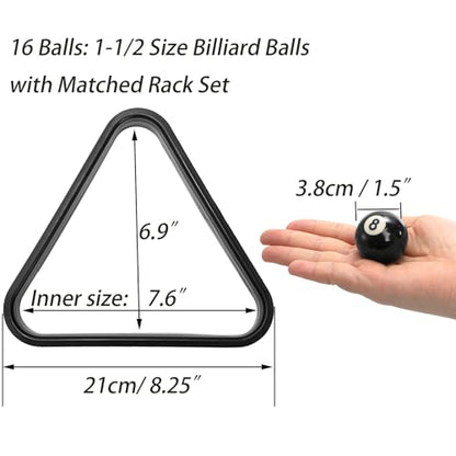 TOPZEA Billiard Balls Set Mini Size, 1-1/2 Inch Pool Ball Set, Complete 16 Balls with Billard Rack for 6 Feet Pool, Snooker Pools Table Accessories, American Style