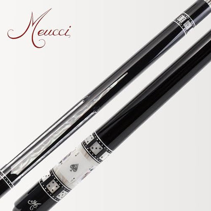 Meucci Pool Cues - BMC Casino 10 - Professional Billiard Pool Stick with Card and Ivory Dice Sleeve, Ebony Color Wrap, Power Piston Forearm