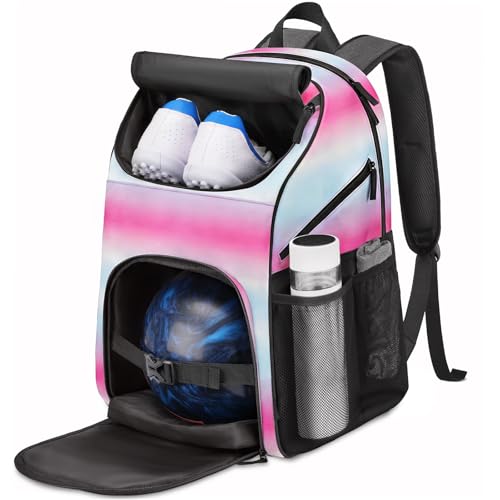 Bosynoy Bowling Backpack, Bowling Ball Bag Totes for Single Ball with Shoe Compartment & Foam Padded, Fits Shoes Up to US Mens Size 16, Grey - color: Pink