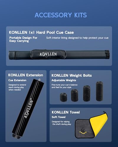 KONLLEN Maple Pool Cue Stick for Adults - Features Low Deflection Shaft, Titanium Alloy 3/8x8 Joint, and 12mm Tip - color: YG1-set