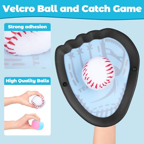 Toss and Catch Ball Set - 4 Glove Paddles & 4 Sticky Balls, Outdoor Velcro Ball and Catch Game for Lawn, Yard, Beach, and Park Play