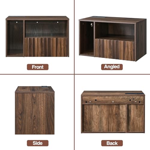 BuildHom Floating Nightstand with Charging Station, Walnut Fluted Wall Mounted NightStand with Drawers, Bedside with USB Ports and Outlets, Bedroom Furniture (Set of 2) - color: Walnut, size: Set of 2