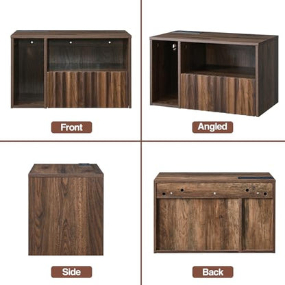 BuildHom Floating Nightstand with Charging Station, Walnut Fluted Wall Mounted NightStand with Drawers, Bedside with USB Ports and Outlets, Bedroom Furniture (Set of 2) - color: Walnut, size: Set of 2
