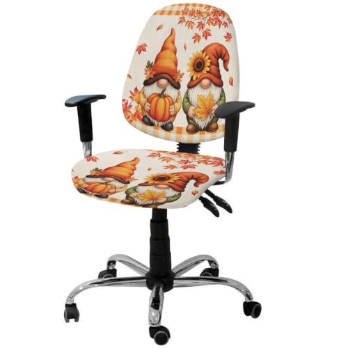 Savannan Office Chair Cover, Country Gnome Fall Maple Leaves Protective Stretch Elastic Universal Cover for Desk Task Chair,Computer Rotating Chair 1 Pcs Pastoral Pumpkin Sunflower
