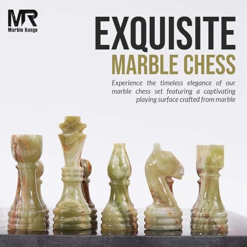 Marble Chess Set 15" Inches Black and Green with Storage Box and 2 Extra Queen Handmade Luxury Board Games for Adults, Ideal Marble Chess Board Game Set & Chess Pieces - color: Black & Green Onyx