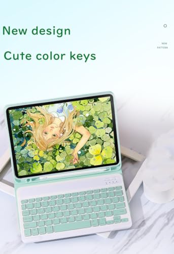 MintGreen Keyboard Case for Galaxy Tab A7 Lite 8.7 inch, Wireless Bluetooth, Detachable, Modern, 80 Keys, TPU, Ambidextrous, English, Battery Powered, Membrane Switch - color: MintGreen, size: Tab A7 Lite 8.7"