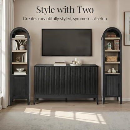 Best Choice Products 72" Tall Narrow Arched Pantry Cabinet w/Reeded Door, 4-Tier Bookshelf, Armoire, Hutch, Bookcase, Storage Cabinet w/Adjustable Shelves, for Dining Room and Livingroom - Black Oak - color: Narrow - Black Oak