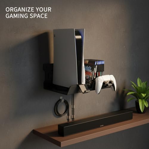 Wall-Mounted Steel Shelf for Game Consoles & Controllers, Space-Saving Black Metal Bracket for Gaming Accessories, Living Room or Gaming Setup Organization