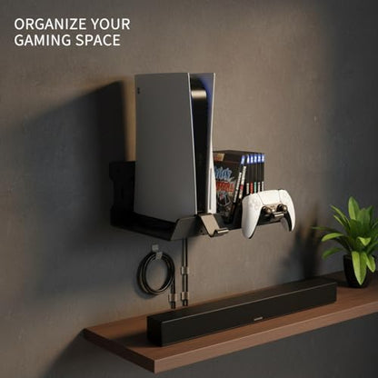 Wall-Mounted Steel Shelf for Gaming Accessories & Controllers, Space-Saving Black Metal Bracket for Living Room or Home Office Organizer