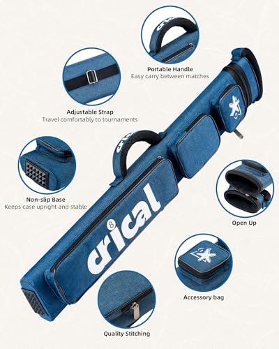 CRICAL Pool Cue Case 2x4 Hard Pool Stick Case Holds 2 Butts and 4 Shafts for Adults Billiard Cue Case with Soft Shoulder Straps - color: Blue