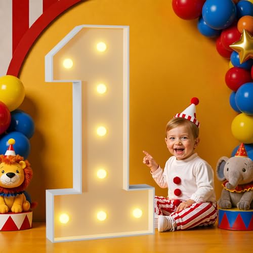 Number 1 Light up Numbers Large 3FT Marquee Numbers for 1st Birthday Decor - color: Number 1 White