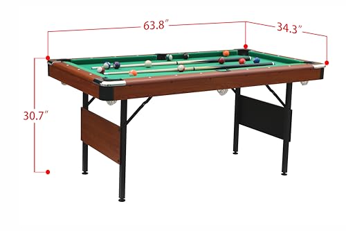 6ft Billiard Table Pool Table for Home, Professional Style MDF Top with Steel Legs & Blue Velvet Cloth, Foldable Game Table for Office, Apartment, Family Game Room Indoor Entertainmen