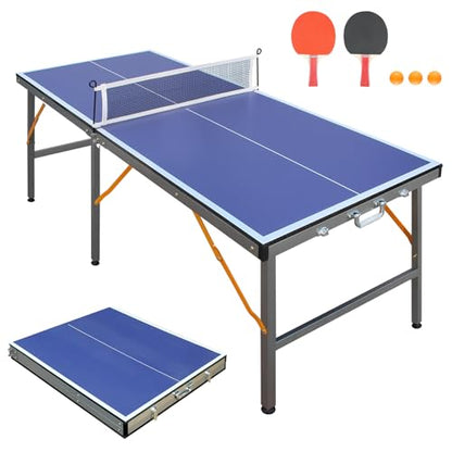 Ping Pong Table Foldable & Portable Table Tennis Table Set for Indoor & Outdoor Games with Net, 2 Paddles and 3 Balls - size: 5FT