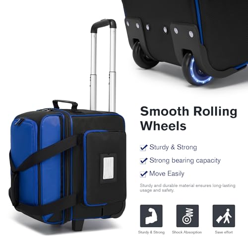 Single Roller Bowling Bag with Wheels, 1 Bowling Ball Bag with Separate Shoe Compartment and Retractable Handle Extends to 37.0 Inches, Padded Foam Ball Insert - color: Blue
