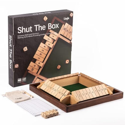 11.8 Inch Shut The Box Dice Game, 2-4 Player Wooden Board Table Math Games, Classic Shut The Box Board Game