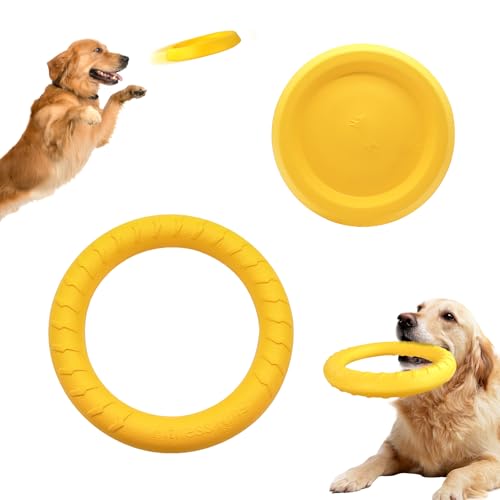 WishLotus Dog Ring Toy and Flying Disc, Interactive Floating Dog Toys Set for Outdoor, Training and Teeth Cleaning Chewers Fetch Toys for Large Dogs (Yellow) - color: Yellow