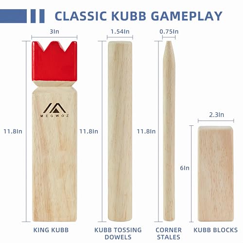 MEGWOZ Kubb Yard Game Set Standard Size Wooden Throwing Toss Game Viking Chess Outdoor Lawn Games for Adults Family with Carry Case Measuring Tape New Zealand Pine