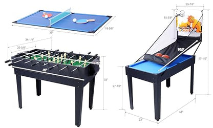 5-in-1 Multi-Game Table - Billiards, Push Hockey, Foosball, Ping Pong, and Basketball Black/Blue