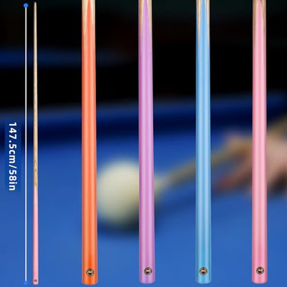 AKLOT Pool Cues Sticks, 57" /36" Billiard Cues Sticks 13/12mm Tip One Piece Wood Pool Cue with 20/12oz Pool Sticks for Adults Beginners Small Spaces Bar - size: Pink Blue Purple Orange 4 Pool Cues Set